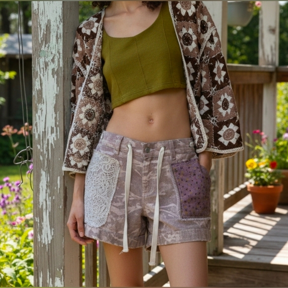 POL Floral Granny Square Crochet Cardigan Retro Boxy Open Front Sweater Openwork - Picture 2 of 16